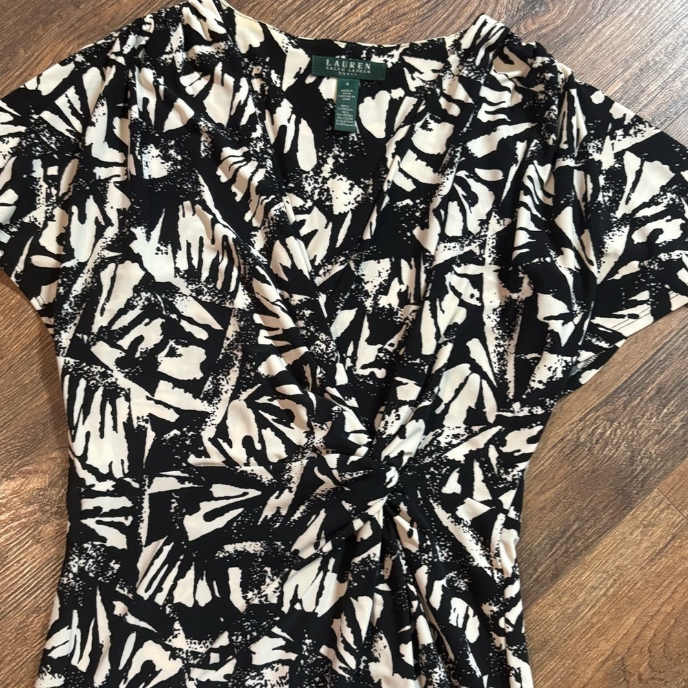 Lauren Ralph Lauren Black and Cream faux wrap dress floral - Picture 2 of 3